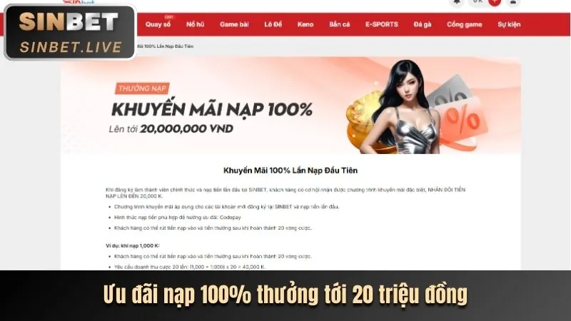 Thưởng nạp lại hàng ngày 20%